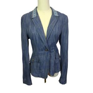 Anthropologie Cartonnier Women's Sz 6 Blue Blazer Jacket One Button Embroidered
